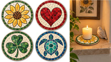 Load image into Gallery viewer, 6" Set of 4 Candle Platforms Laser-Printed Waterproof Mosaic Backer