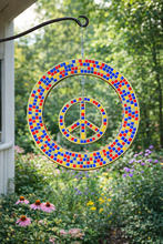 Load image into Gallery viewer, 12" Spinner Circle with 6" Peace Sign Mosaic Backer & Hanger