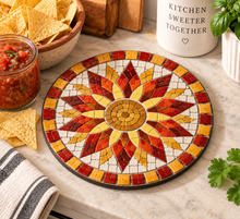 Load image into Gallery viewer, Sunburst Round Mosaic Trivet Backer Laser-Printed w/cork
