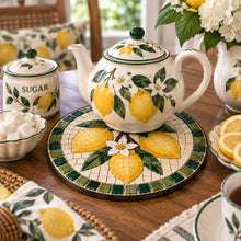 Load image into Gallery viewer, Lemon Round Mosaic Trivet Backer Laser-Printed w/cork