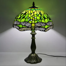 Load image into Gallery viewer, Green Tiffany-Inspired Lamp with Dragonfly