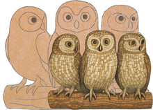 Load image into Gallery viewer, Owls on a Log 14"x10.5" (pre-drilled for hanging kit)