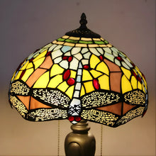 Load image into Gallery viewer, Retro Glass Tiffany-Style Lamp Featuring Dragonfly Glasswork