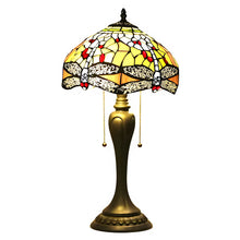 Load image into Gallery viewer, Retro Glass Tiffany-Style Lamp Featuring Dragonfly Glasswork