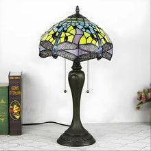 Load image into Gallery viewer, Retro Glass Tiffany-Style Lamp Featuring Dragonfly Glasswork
