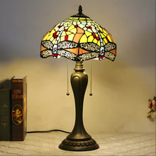 Load image into Gallery viewer, Retro Glass Tiffany-Style Lamp Featuring Dragonfly Glasswork