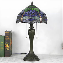 Load image into Gallery viewer, Vintage Tiffany-Style Lamp with Dragonfly Glasswork