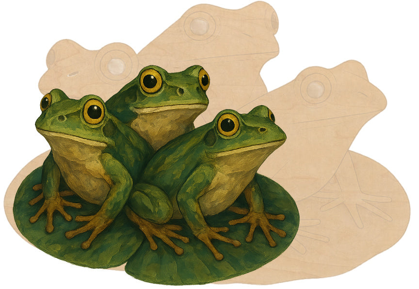 3 Frogs (pre-drilled for hanging kit) - wood