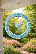 Load image into Gallery viewer, 12" Spinner Circle with 6" Hummingbird Mosaic Backer &amp; Hanger
