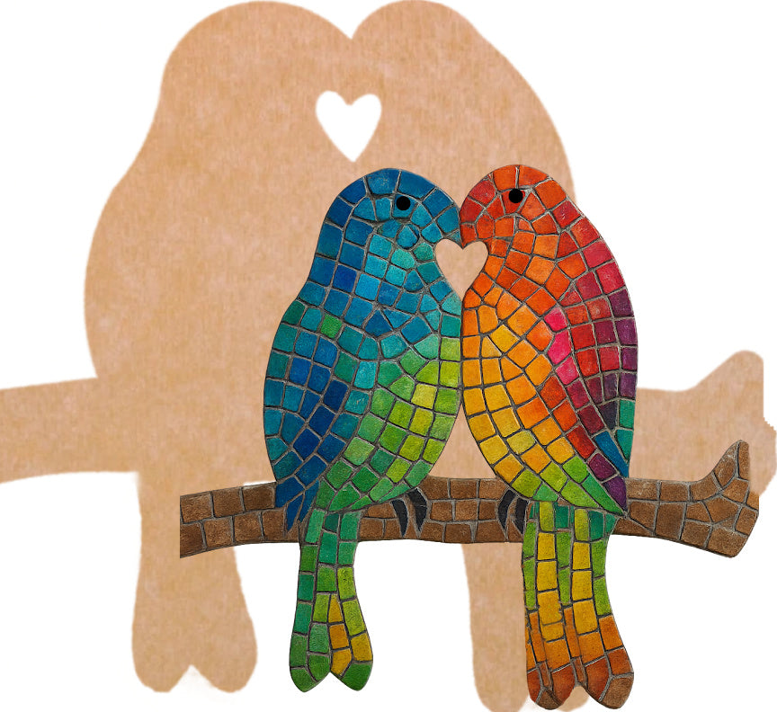 Love Birds on Branch Mosaic Backer 12