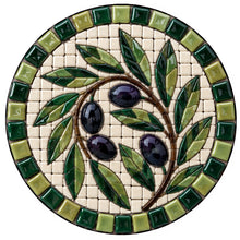 Load image into Gallery viewer, Olive Branch Round Mosaic Trivet Backer Laser-Printed w/cork
