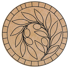 Load image into Gallery viewer, Olive Branch Round Mosaic Trivet Backer Laser-Printed w/cork
