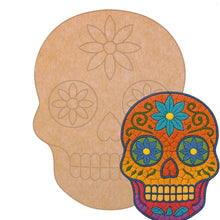 Load image into Gallery viewer, Sugar Skull Mosaic Backer with Pattern (pre-drilled for hangable &amp; stakeable kits)
