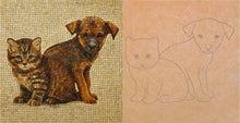 Load image into Gallery viewer, Kitten and Puppy 14&quot;x14&quot; with Pattern (pre-drilled for hanging kit)
