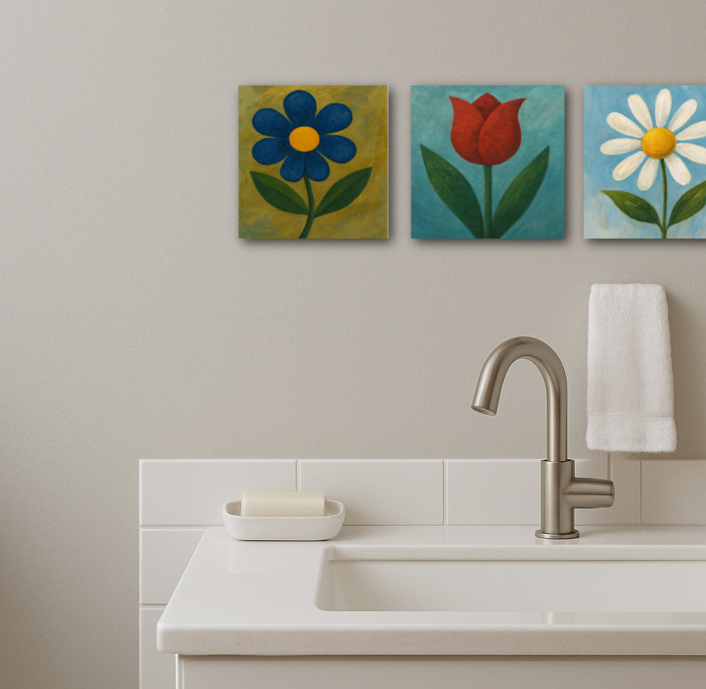 Multi-Art Board (Wood) 3 Flowers with Sawtooth Hangers