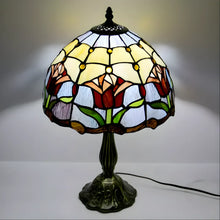Load image into Gallery viewer, Red Tiffany-Inspired Lamp with Tulip Glass Design

