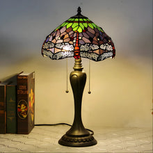 Load image into Gallery viewer, Vintage Tiffany-Style Lamp with Dragonfly Glasswork
