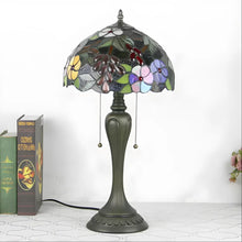 Load image into Gallery viewer, Tiffany-Inspired Lamp with Vintage Grape Glasswork
