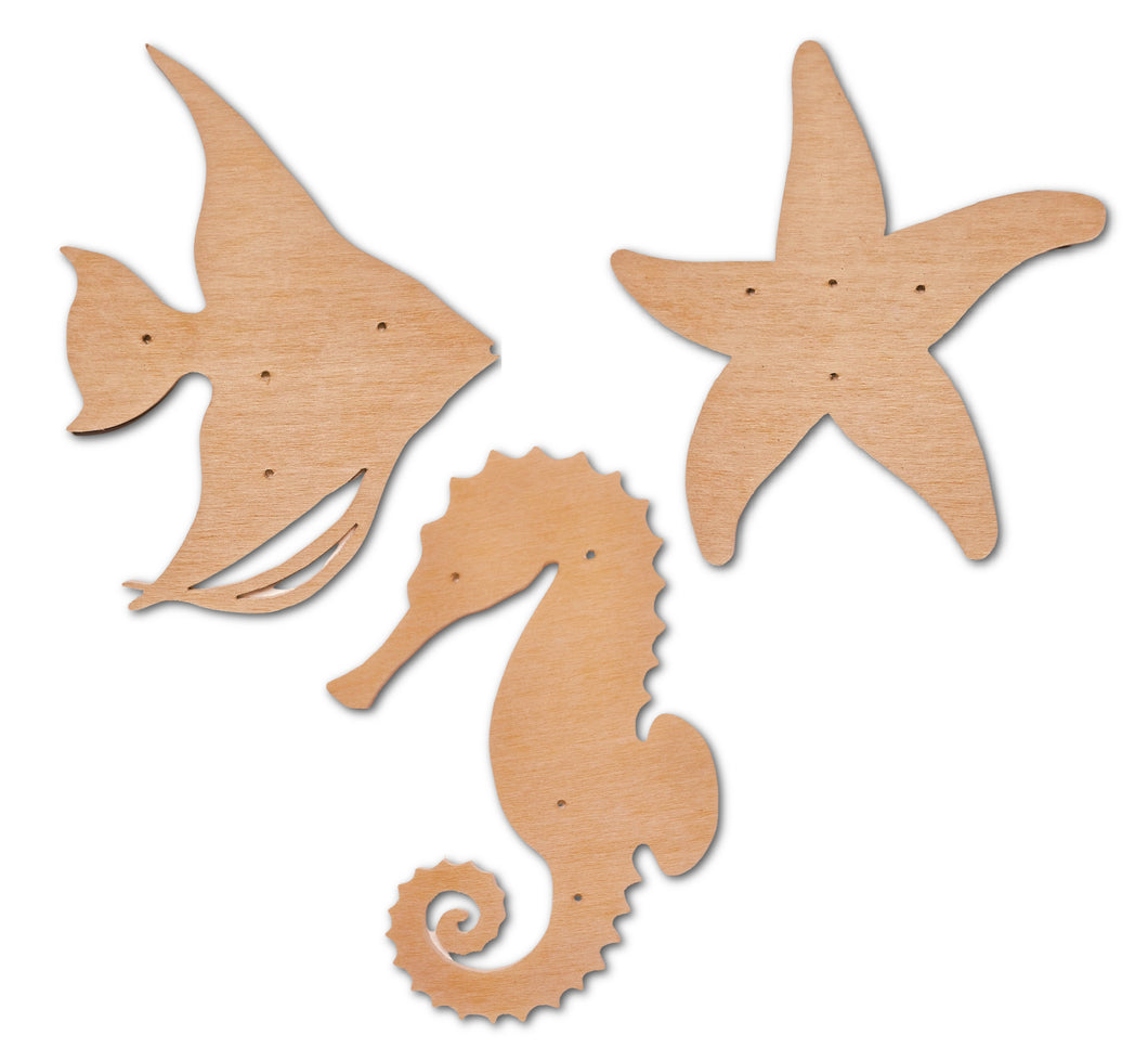 Angel Fish-Starfish-Seahorse Trio (pre-drilled for hangable & stakeable kits)
